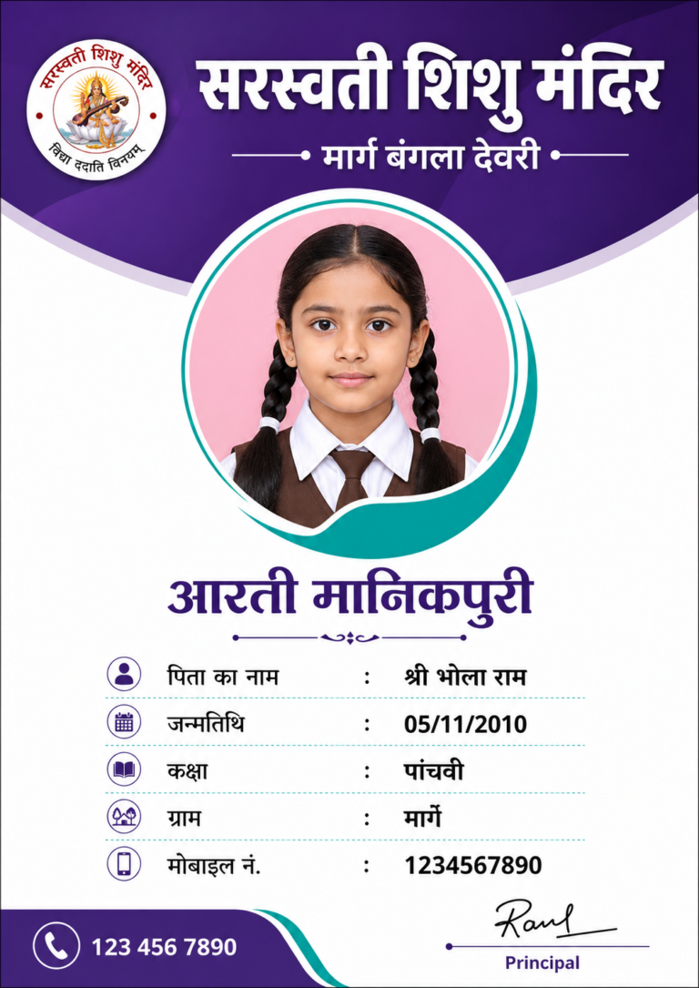 Modern School ID Card Design – Free AI Prompt (Hindi)