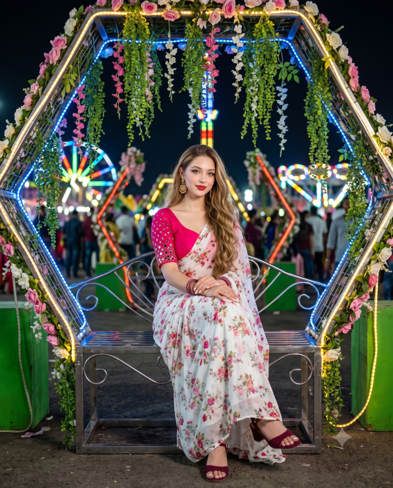 Outdoor Photo PROMPT-Generating a Specific-Face AI Portrait in an Enchanting Festival Setting